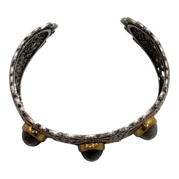 Carolyn Pollack Ornate Sterling Brass 3 Oval Labradorite Cuff Bracelet Southwest - Picture 3 of 8